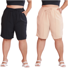 2-Piece Women's Bermuda Shorts Plus Size Duna Fabric Comfortable Fashion Kit - 黑色與裸色 - 查看 1