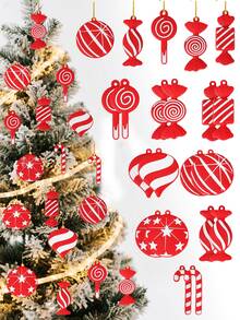 16pcs Christmas Red Candy Christmas Tree Decoration PVC Christmas Candy Decoration, Red Christmas Pendant, Candy String Pendant, Gingerbread Man Decoration, Festival Decoration, Christmas Tree Party Decoration.