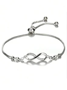 1件簡約時尚的幾何無限環水晶細節可調節吊墜手鍊,適合日常佩戴和送給女性朋友 - 銀色 - 查看 8