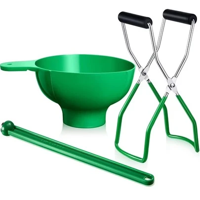 Set per conserve, sollevatore per barattoli, imbuto per barattoli a bocca larga, bastone per coperchi per conservare i barattoli, protezione dalla scottatura, utensili da cucina (3 pezzi, verde), forniture per cene in famiglia, forniture per feste