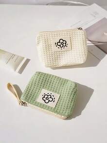 [ Little Wallet ] Cute Little Wallet | Portable Bag New Waffle Grid Wallet Compact And Fresh Travel Handbag Cosmetics Storage Bag - Multicolor - View 9