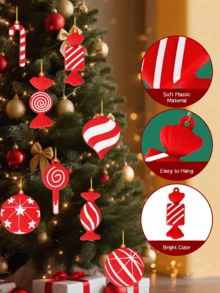 16pcs Christmas Red Candy Christmas Tree Decoration PVC Christmas Candy Decoration, Red Christmas Pendant, Candy String Pendant, Gingerbread Man Decoration, Festival Decoration, Christmas Tree Party Decoration.