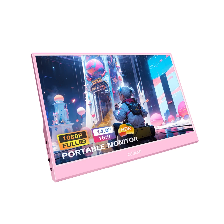 14-Inch 1920*1080P 60HZ External Portable Monitor With Built-In Speakers, Suitable For Phones /Laptops/Desktops/,PS, Gaming Portable Monitors, HDUSB ToTYPE C Interface,Excluding Power Adapter