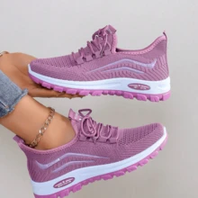 全新紫色纯色女式运动鞋，针织，透气，适合学校、办公室、跑步、轻便、健身、徒步旅行、派对、餐饮、购物、约会、时尚休闲平底鞋
