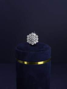 5pcs White Gold Plated Luxury Royal Style Sunflower Design Bridal Wedding Jewelry Set, Handset White Cubic Zirconia, Including Necklace, Bracelet, Earrings, Ring, Suitable For Daily Wear And Wedding Ceremony, Wedding Anniversary Gift - Sunflower - View 7