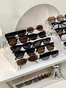 1pc Stylish Transparent Acrylic Eyeglass Storage Ladder Rack, Transparent Crystal-Style Eyeglass Storage & Display Case, Accessory Stand-Type Eyeglass Storage Box, Cosmetic & Nail Polish Organizer