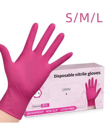 100 Stück hochwertige dunkelrosa Nitrilhandschuhe, latexfrei, puderfrei, beidseitig tragbar, wiederverwendbar und langanhaltend. Geeignet für Küche, Bad, Zuhause, Haarfärbung, Schönheitssalons, Kochen, Malen, Basteln und mehr.