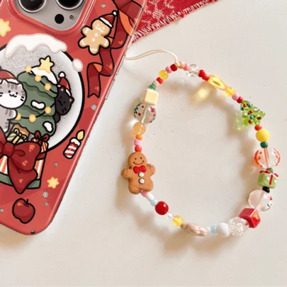 1 件圣诞姜饼吊坠手机挂绳、节日串珠手机带、腕带相机挂件、手机/通用配件