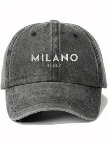1 件 MILANO ITALY 印花棒球帽，男女通用情侣软顶帽，时尚休闲太阳帽，纯色弧形帽檐