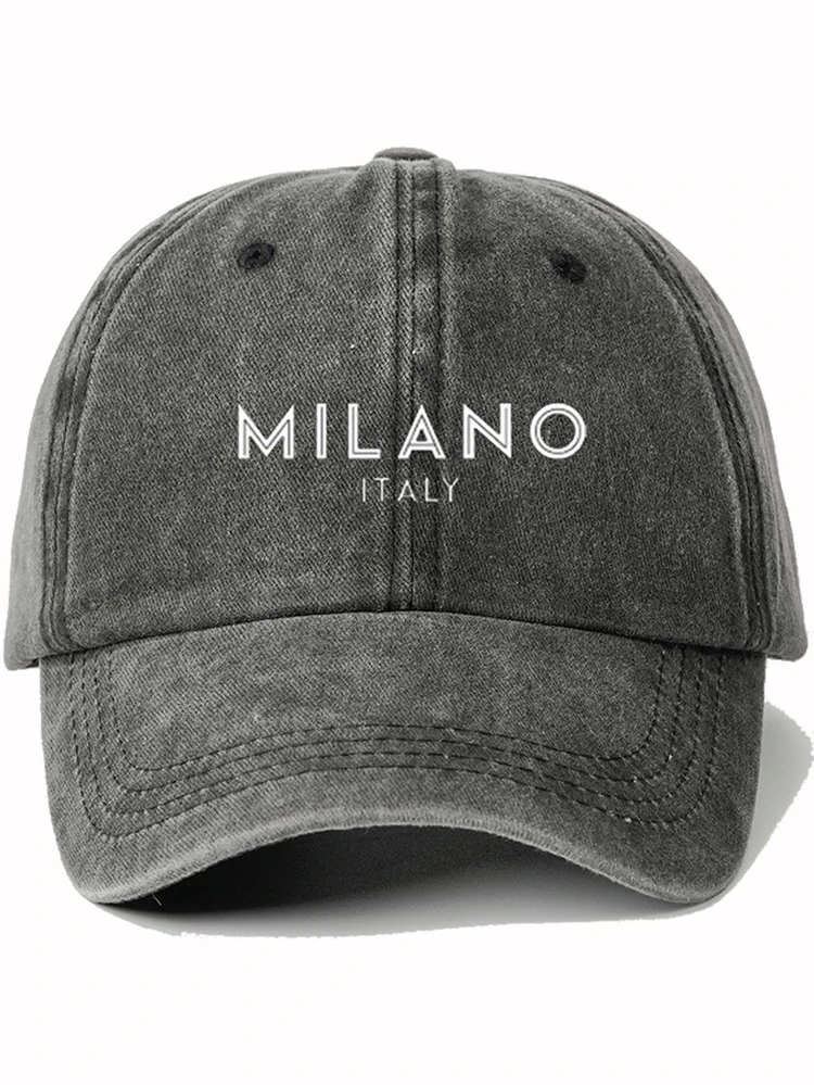 1pc MILANO ITALY Printed Baseball Cap, Unisex Couple Soft Top Hat, Fashion Casual Sun Hat, Solid Curved Brim - Multicolor - View 15
