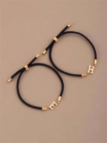 1条时尚创意不锈钢A-Z，26个英文字母手绳，可自由调节大小手，女生日常佩戴首字母手链 - 黑色 - 查看 3