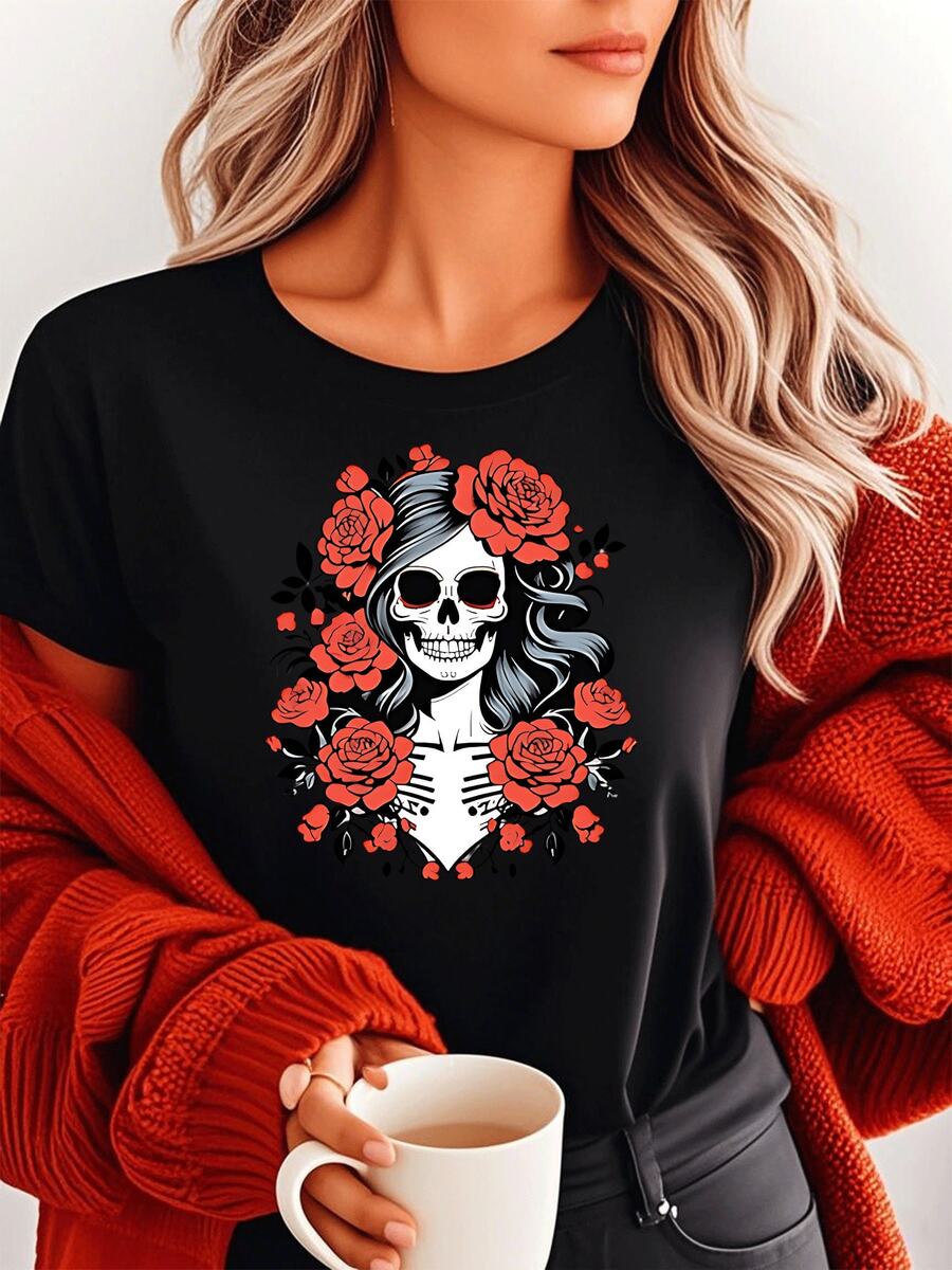 Camiseta gráfica "Me encanta el fitness", "Taco en la boca". Camiseta de algodón premium para mujer con un divertido diseño para amantes de la comida. Camiseta informal y cómoda de manga corta para uso diario. - Negro - Ver 1