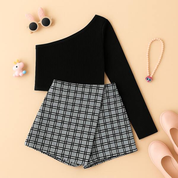 conjunto infantil e juvenil  blusa de uma manga mais shorts saia estiloso alta qualidade