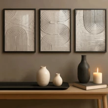 3 قطع / مجموعة لوحة فنية حديثة، مجموعة فن قماشي مجرد - ديكور جداري أنيق باللون الأبيض والرمادي، درجات لونية أرضية، محايد، فن زن، خطوط هندسية، ريفي، أسلوب حديقة زن، مؤطر أو غير مؤطر، ديكور غرفة، ديكور المنزل، ديكور شقة الطالب الجامعي، هدايا لديكور الجدران في الفندق، المنزل، غرفة المعيشة، غرفة النوم، الحمام والمكتب