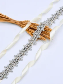 1pc 3cm Elegant Rhinestone Bridal Waist Belt Valentine's Day Accessories - Silver - View 2