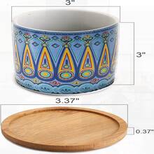 8 Pack Boho Ceramic Planter Pots With Bamboo Trays, 3 Inch Small Flower Pots With Drainage - Decorative Geometric, Floral, And  Designs