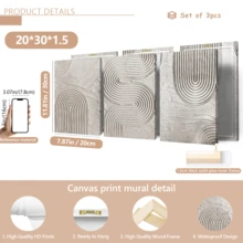 3 قطع / مجموعة لوحة فنية حديثة، مجموعة فن قماشي مجرد - ديكور جداري أنيق باللون الأبيض والرمادي، درجات لونية أرضية، محايد، فن زن، خطوط هندسية، ريفي، أسلوب حديقة زن، مؤطر أو غير مؤطر، ديكور غرفة، ديكور المنزل، ديكور شقة الطالب الجامعي، هدايا لديكور الجدران في الفندق، المنزل، غرفة المعيشة، غرفة النوم، الحمام والمكتب