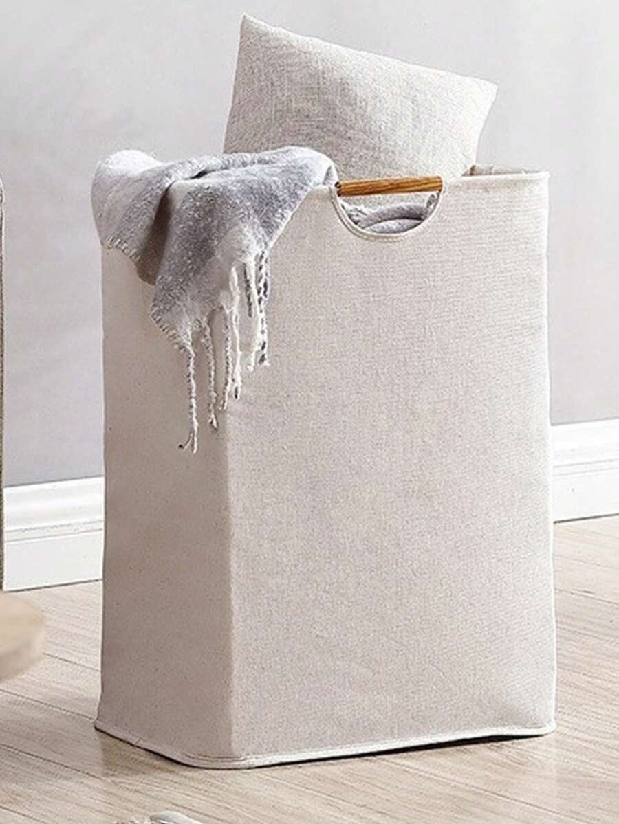 1 pieza Cesta de lavandería plegable beige | Bolsa de almacenamiento de ropa plegable impermeable, caja organizadora de juguetes | Artículo esencial rústico para el hogar | Cesta de lavandería ahorradora de espacio - Blanco - Ver 1