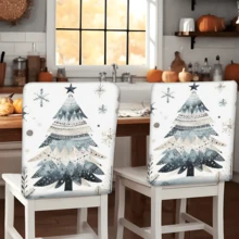 2/4/6 Stücke Weihnachtsbaum Muster Leinen Stuhlhussen, Heimdekoration, geeignet als Weihnachtsgeschenke, Weihnachtsdekoration, für Zuhause, Wohnzimmer, Esszimmer, Garten, Hotel, waschbares Polyestermaterial Sitzkissenbezüge - Verschiedenfarbig - Übersicht 2