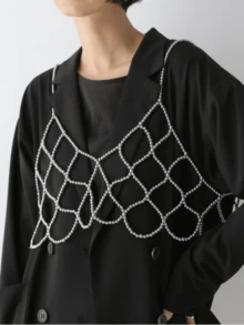 1pc Cute Pearl Strap Camisole, Girly Sweet Style Women Top With Chain - Versatile Minimalist Women Short Pearl Camisole - Silver - View 2