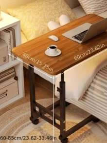 1 件白色木制笔记本电脑桌 - 可调节高度床边工作桌带轮子，便携式办公支架，适用于卧室、客厅、宿舍、办公室 - 节省空间的设计