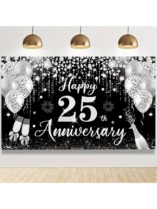 1 件 25 周年结婚纪念装饰背景，黑色和银色 25 周年快乐横幅，多种尺寸可选，25 周年银婚纪念摄影背景，适合 25 周年银婚派对用品 - 彩色 - 查看 19
