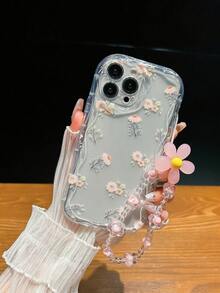 Flower 1pc Transparent Floral Lanyard Strap, Compatible With Apple Lens Protective Anti-Drop Phone Case