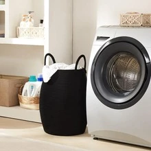 1pc Bohemian Style Laundry Basket, Large Woven Clothes Basket, 22 Inches High With Extended Handles, Hand-Woven Storage Basket, Suitable For Bedroom And Bathroom Use, Foldable, Fabric Material, Open Design, Storage Basket, Suitable For Placing Blankets, Toys, Pillows, Towels And Baby Supplies Cradle. - Multicolor - View 9