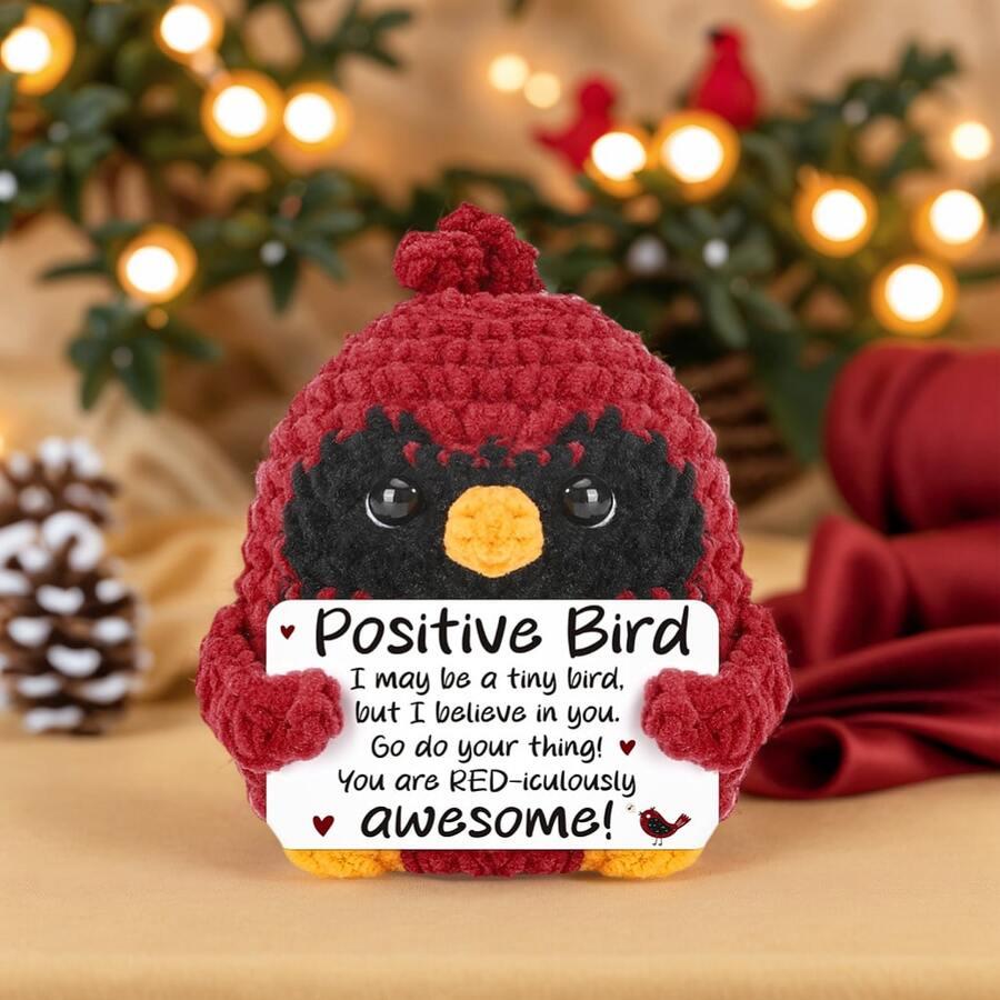 1 buc. Ornament decor pentru birou croșetat manual, în formă de pasăre drăguță, cadou ideal pentru cele mai bune prietene, surori, ziua de naștere, Crăciun, Halloween, potrivit pentru ea, el, copii, colegi, familie, artizanat, vibrații pozitive, decorațiune creativă pentru păpuși de pluș pentru petrecere.