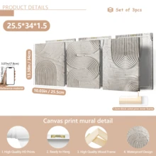 3 قطع / مجموعة لوحة فنية حديثة، مجموعة فن قماشي مجرد - ديكور جداري أنيق باللون الأبيض والرمادي، درجات لونية أرضية، محايد، فن زن، خطوط هندسية، ريفي، أسلوب حديقة زن، مؤطر أو غير مؤطر، ديكور غرفة، ديكور المنزل، ديكور شقة الطالب الجامعي، هدايا لديكور الجدران في الفندق، المنزل، غرفة المعيشة، غرفة النوم، الحمام والمكتب