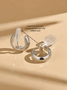 1對女士金色新月形金屬光滑耳夾,極簡主義冷風格 - 銀色 - 查看 7