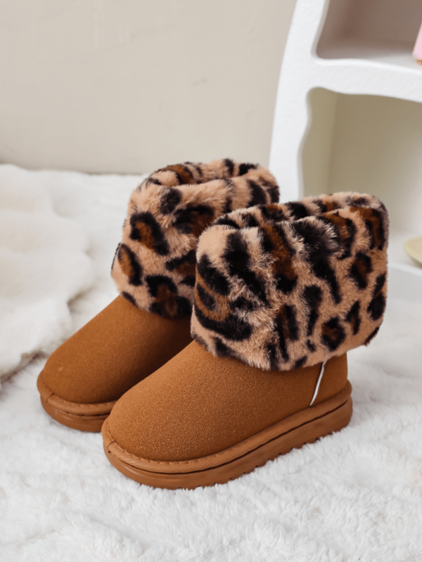 Cizme de zăpadă pentru copii cu imprimeu leopard, iarna 2025, cizme groase cu căptușeală din pluș, pantofi de iarnă pentru băieți/fete mici