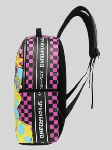 1 pieza Mochila universitaria casual con graffiti, de gran capacidad, con estampado de dibujos animados, estampado de moda casual, estampado de letras, estampado de graffiti, bolso para hombres, adecuado para vacaciones, deportes, viajes, vintage, puede contener archivos, portátil, uso en el gimnasio