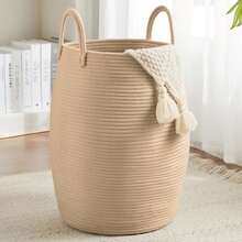 1pc Bohemian Style Laundry Basket, Large Woven Clothes Basket, 22 Inches High With Extended Handles, Hand-Woven Storage Basket, Suitable For Bedroom And Bathroom Use, Foldable, Fabric Material, Open Design, Storage Basket, Suitable For Placing Blankets, Toys, Pillows, Towels And Baby Supplies Cradle. - Multicolor - View 3