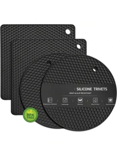 4pcs Silicone Trivet Set - Heat Resistant Non-Slip Pot Mat, Kitchen Pot Pan Insulation Pad, Handwash Silicone Mat, All-In-One Can Opener And Coaster