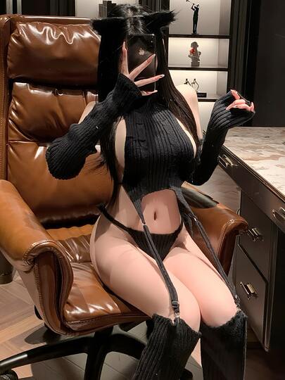 1 Sweater + 2 Sleeve Cuffs + 1 Panty + 2 Pairs Of Stockings, Garter Belt, Backless White Sweater Cos Otaku Killer High Collar Gloves Knitted Pajama Set, Sexy Lingerie Set