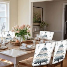 2/4/6 Stücke Weihnachtsbaum Muster Leinen Stuhlhussen, Heimdekoration, geeignet als Weihnachtsgeschenke, Weihnachtsdekoration, für Zuhause, Wohnzimmer, Esszimmer, Garten, Hotel, waschbares Polyestermaterial Sitzkissenbezüge - Verschiedenfarbig - Übersicht 8