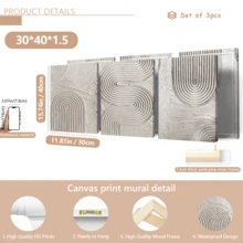 3 قطع / مجموعة لوحة فنية حديثة، مجموعة فن قماشي مجرد - ديكور جداري أنيق باللون الأبيض والرمادي، درجات لونية أرضية، محايد، فن زن، خطوط هندسية، ريفي، أسلوب حديقة زن، مؤطر أو غير مؤطر، ديكور غرفة، ديكور المنزل، ديكور شقة الطالب الجامعي، هدايا لديكور الجدران في الفندق، المنزل، غرفة المعيشة، غرفة النوم، الحمام والمكتب