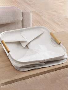 1 pieza Cesta de lavandería plegable beige | Bolsa de almacenamiento de ropa plegable impermeable, caja organizadora de juguetes | Artículo esencial rústico para el hogar | Cesta de lavandería ahorradora de espacio - Blanco - Ver 2