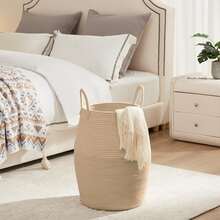 1pc Bohemian Style Laundry Basket, Large Woven Clothes Basket, 22 Inches High With Extended Handles, Hand-Woven Storage Basket, Suitable For Bedroom And Bathroom Use, Foldable, Fabric Material, Open Design, Storage Basket, Suitable For Placing Blankets, Toys, Pillows, Towels And Baby Supplies Cradle. - Multicolor - View 11