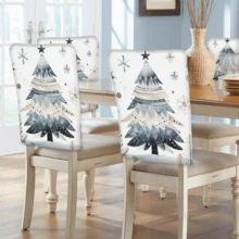 2/4/6 Stücke Weihnachtsbaum Muster Leinen Stuhlhussen, Heimdekoration, geeignet als Weihnachtsgeschenke, Weihnachtsdekoration, für Zuhause, Wohnzimmer, Esszimmer, Garten, Hotel, waschbares Polyestermaterial Sitzkissenbezüge - Verschiedenfarbig - Übersicht 5
