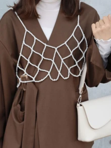 1pc Cute Pearl Strap Camisole, Girly Japanese Sweet Style Women Top With Chain - Versatile Minimalist Women Short Pearl Camisole - White - View 2