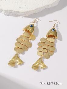 2只3D立体可动鱼形耳环，镀金鱼形吊坠耳环，独特的双鱼座耳环，海洋爱好者的礼物 - 彩色 - 查看 7