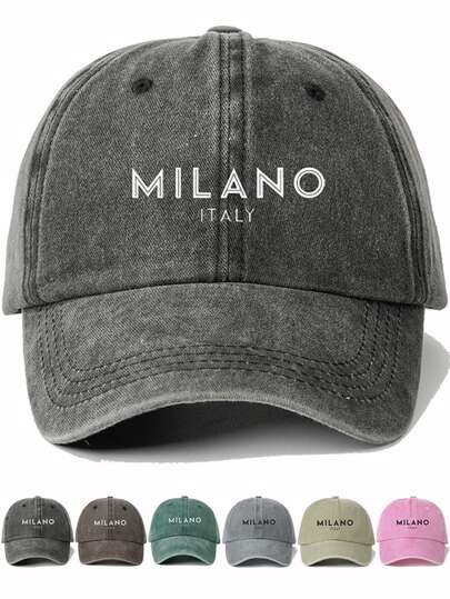 1pc MILANO ITALY Printed Baseball Cap, Unisex Couple Soft Top Hat, Fashion Casual Sun Hat, Solid Curved Brim