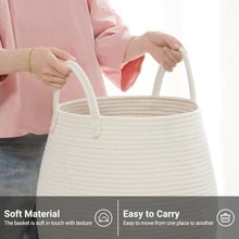 1pc Bohemian Style Laundry Basket, Large Woven Clothes Basket, 22 Inches High With Extended Handles, Hand-Woven Storage Basket, Suitable For Bedroom And Bathroom Use, Foldable, Fabric Material, Open Design, Storage Basket, Suitable For Placing Blankets, Toys, Pillows, Towels And Baby Supplies Cradle. - Multicolor - View 6