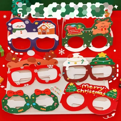 圣诞节卡通装饰眼镜，儿童圣诞可爱小礼物，舞会派对装饰纸质眼镜框