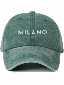 1 件 MILANO ITALY 印花棒球帽，男女通用情侣软顶帽，时尚休闲太阳帽，纯色弧形帽檐