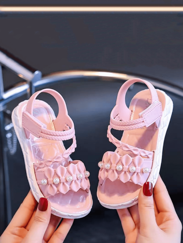 2025 Upgraded Popular Green Girls' Summer Fashion New Open Toe Beaded Floral Princess Shoes, Children's Lightweight Breathable Sandals, Thick Sole Non-Slip Beach Shoes, Toddler Girls' Waterproof Non-Slip Slippers