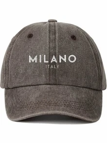 1 件 MILANO ITALY 印花棒球帽，男女通用情侣软顶帽，时尚休闲太阳帽，纯色弧形帽檐