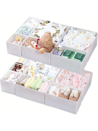 12/6/1 Pcs Fabric Drawer Organizers - Foldable & Washable Closet Storage Boxes For Underwear, Baby Clothes, Bras, Socks, Ties, Scarves, White
